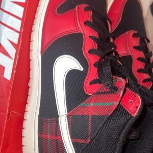 Nike Dunk Hi Black and Red Tartan Plaid Sneakers 11.5